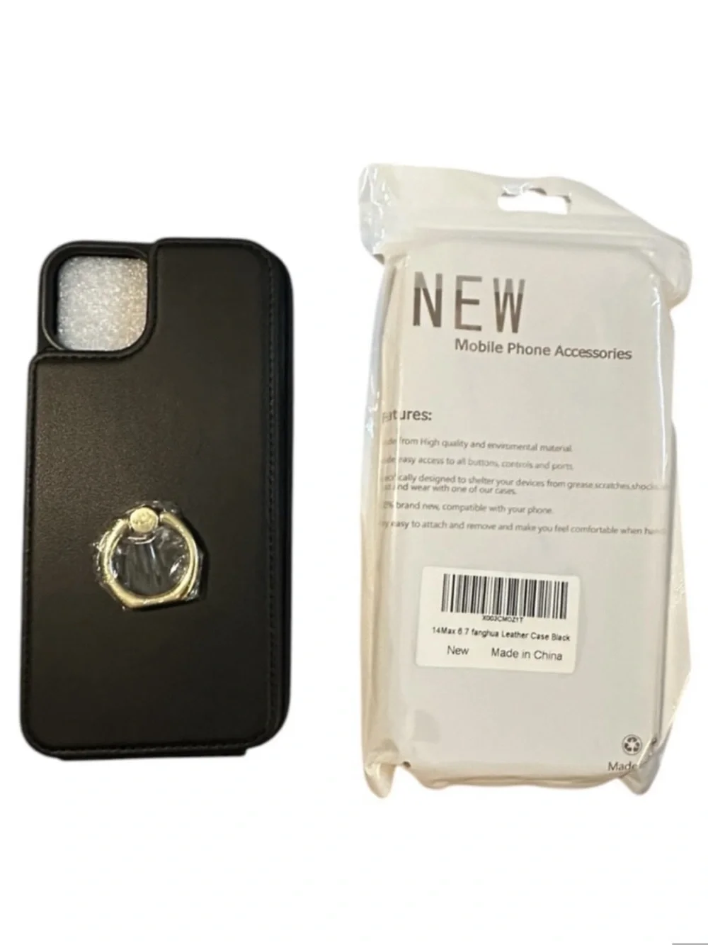 Cell phone case for iPhone 14 Pro black wallet case w/ring holder NWT